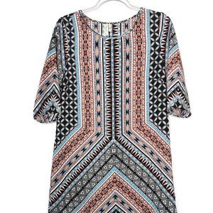 Pink Owl Shift Dress Small Half Sleeve Geometric Light Black White Colorful